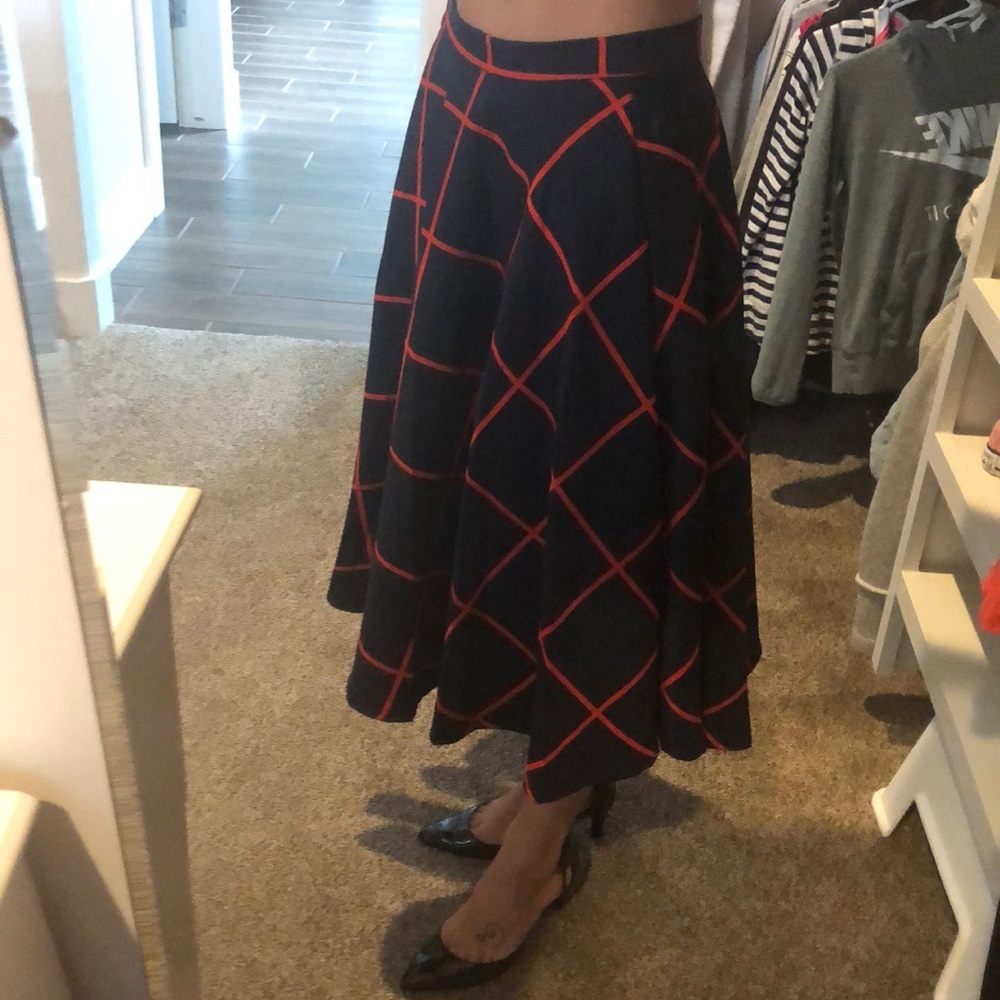 Navy skirt with red grid pattern